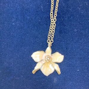 Pendant Necklace Floral enamel Gold tone Neutral statement Cookie Lee